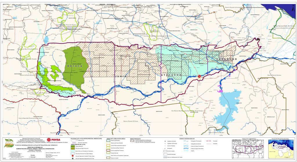 Mapa de las Áreas Bajo Régimen de Administración Especial (ABRAE) en la Faja Petrolífera del Orinoco.